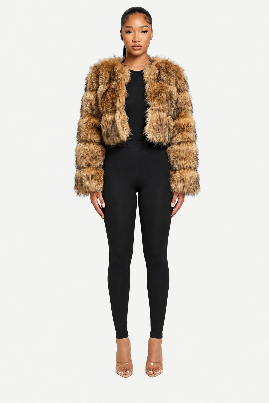 Textured Faux Fur Cropped Jacket