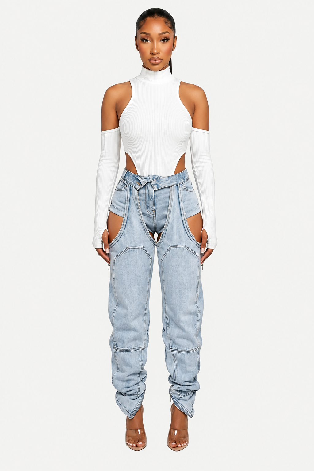 Cutout Panel Baggy Jeans