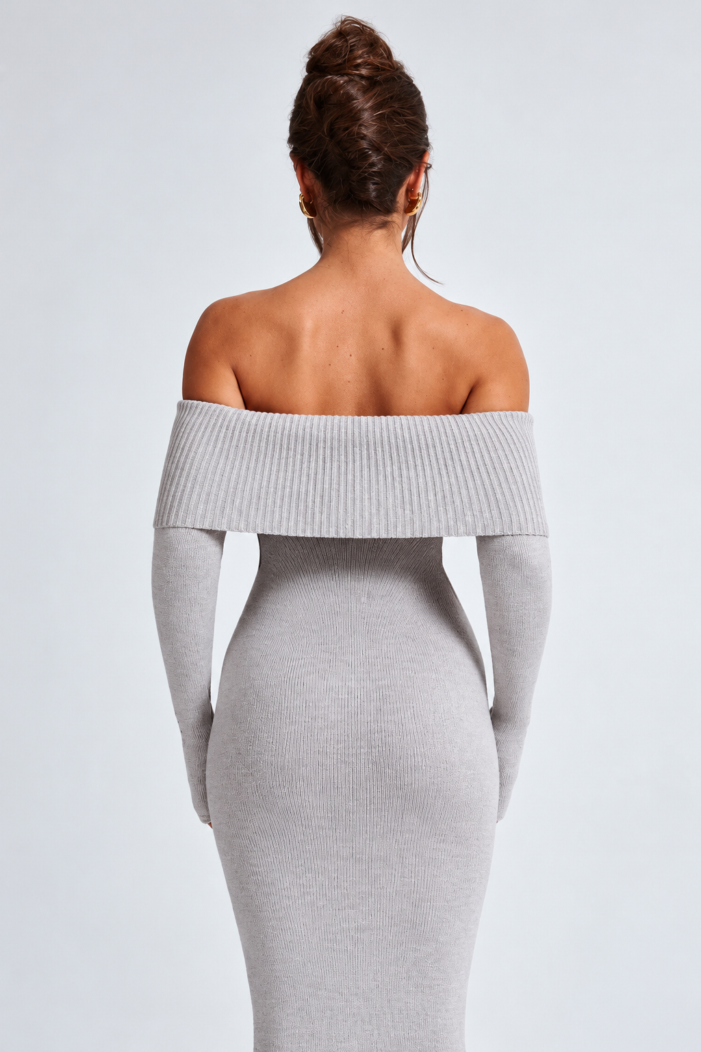 Off-Shoulder Ribbed Knit Maxi Dress