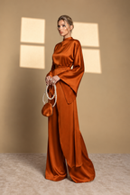 Satin Cape Top & Wide-Leg Pants Set