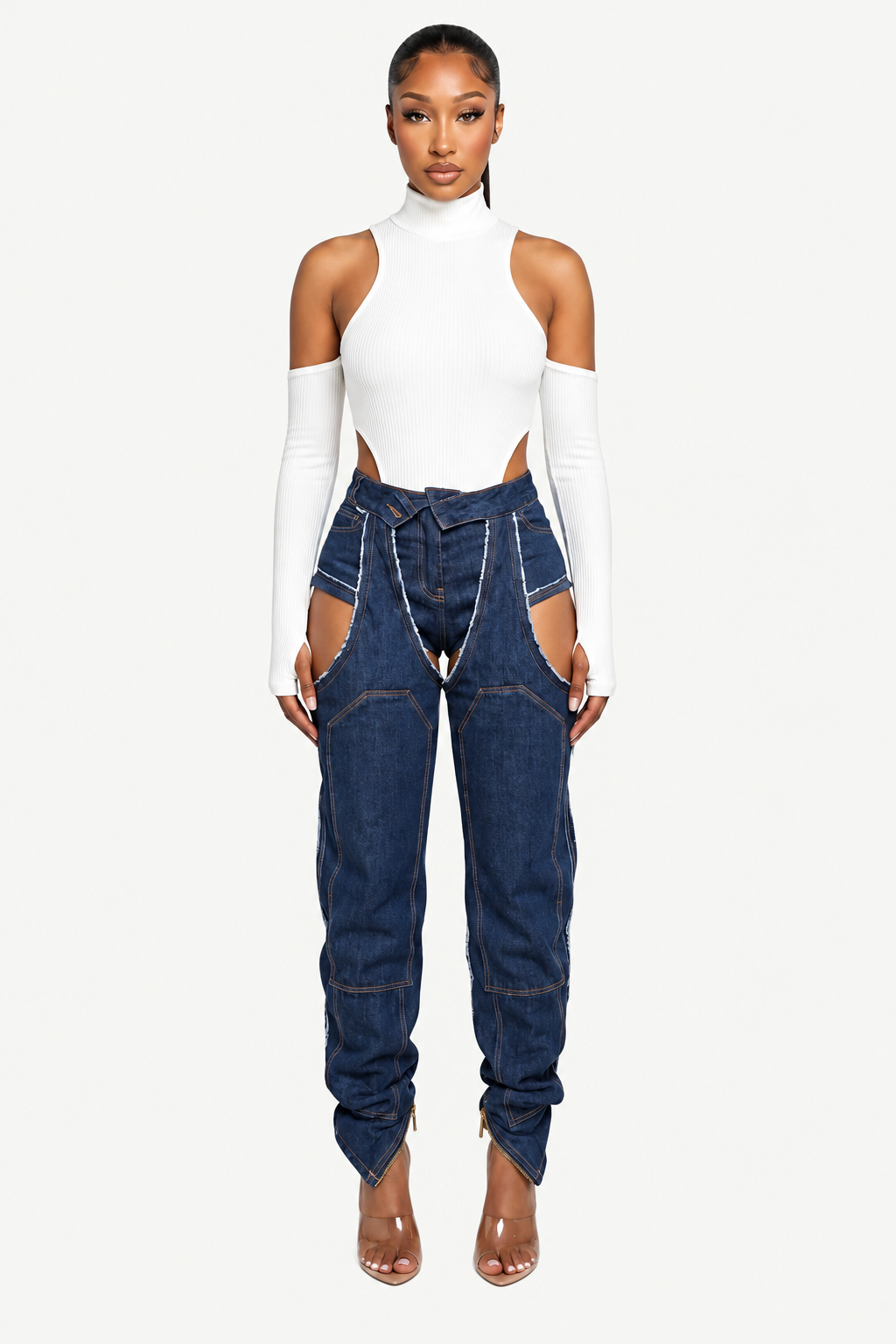 Cutout Panel Baggy Jeans
