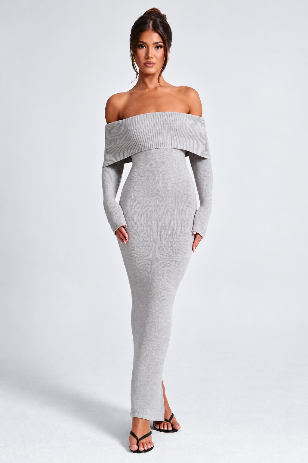 Off-Shoulder Ribbed Knit Maxi Dress