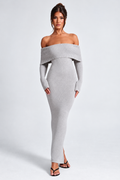 Off-Shoulder Ribbed Knit Maxi Dress
