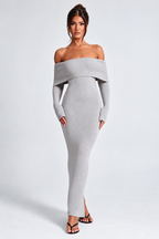 Off-Shoulder Ribbed Knit Maxi Dress