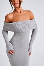 Off-Shoulder Ribbed Knit Maxi Dress