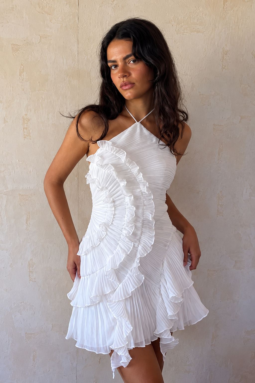 Ruffled Halter Mini Dress