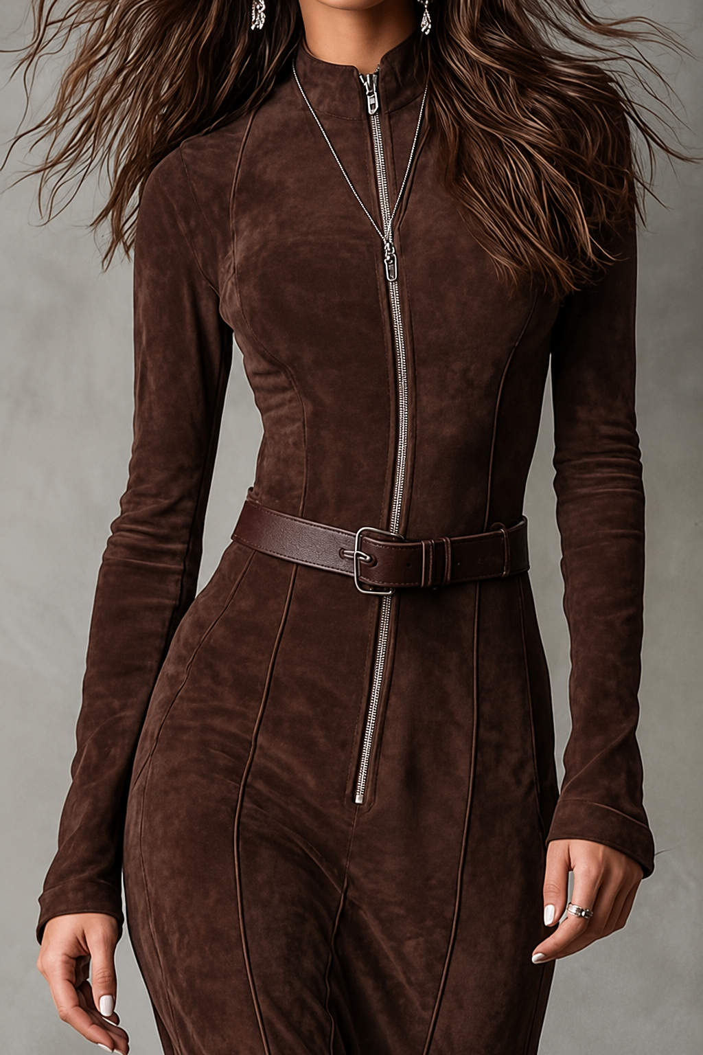 Belted Suede Long Dress