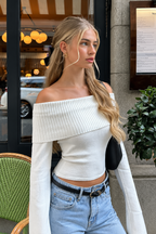 Off-Shoulder Ribbed Knit Sweater