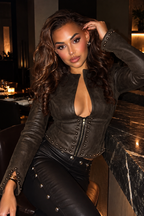 Studded Faux Leather Cropped Jacket