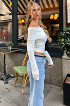 Off-Shoulder Ribbed Knit Sweater