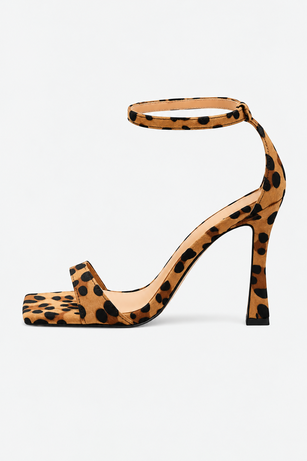 Leopard Print Ankle-Strap Heeled Sandals