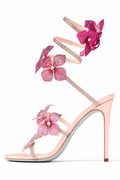 Rhinestone Floral Ankle-Wrap High Heels