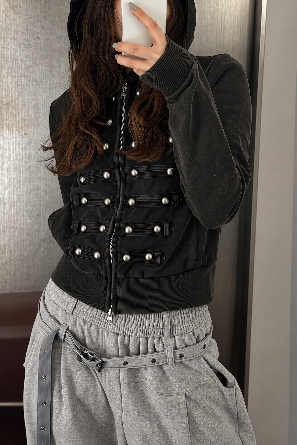 Military Detail Zip-Up Hoodie
