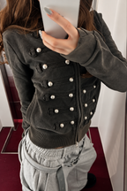 Military Detail Zip-Up Hoodie