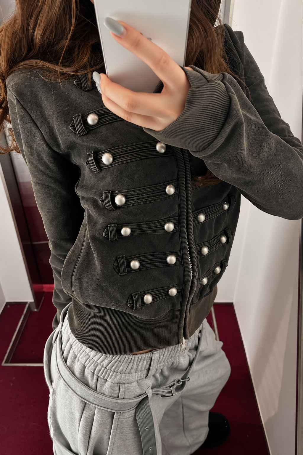 Military Detail Zip-Up Hoodie
