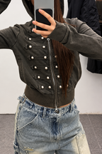 Military Detail Zip-Up Hoodie