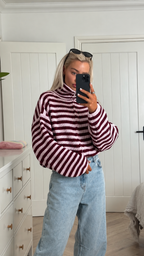 Striped Half-Zip Turtleneck Sweater