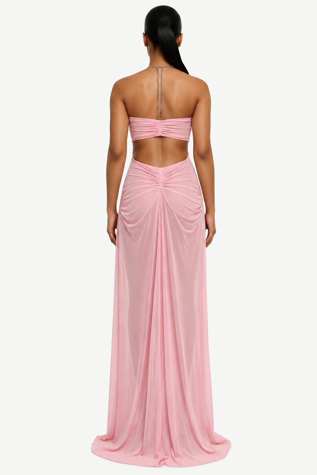 Draped Chain-Detail Cutout Maxi Dress