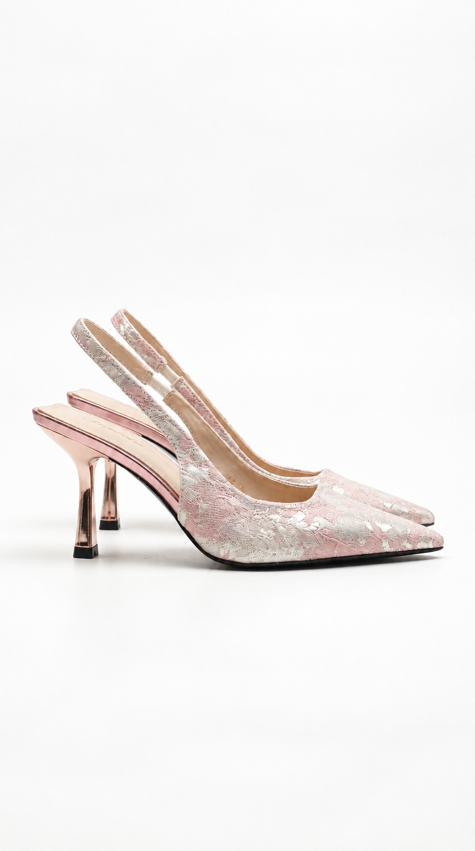 Floral Lace Pointed-Toe Slingback Heels