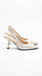 Floral Lace Pointed-Toe Slingback Heels