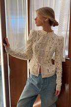 Ivory Lace Button-Up Blouse