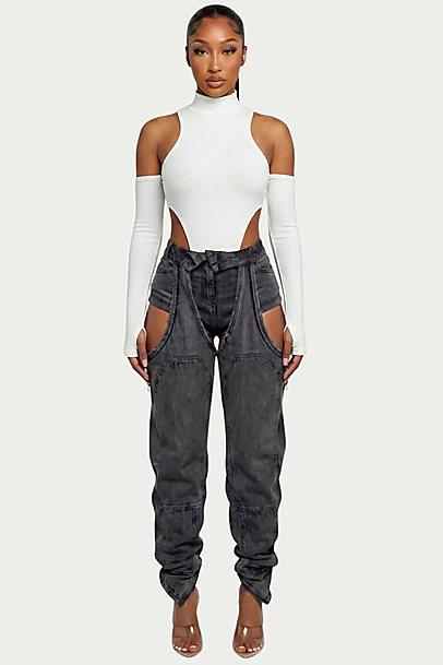Cutout Panel Baggy Jeans