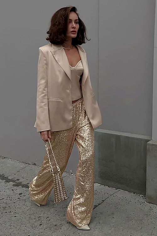 Sequin Wide-Leg Trousers