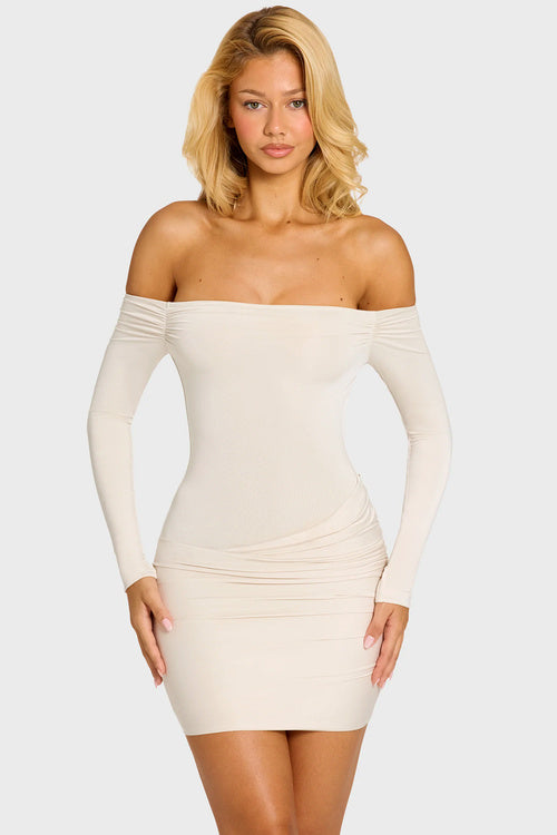 Ruched Off-Shoulder Mini Dress
