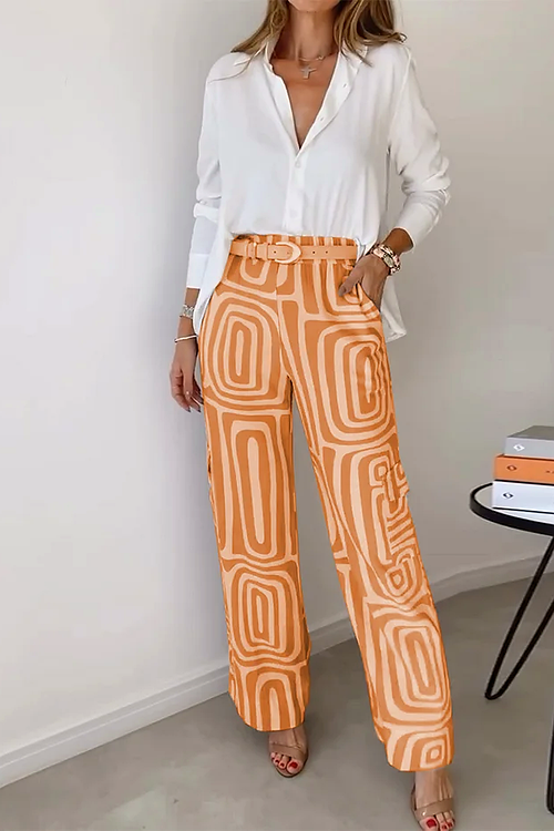 Geometric Print Wide-Leg Pants
