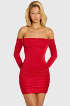 Ruched Off-Shoulder Mini Dress