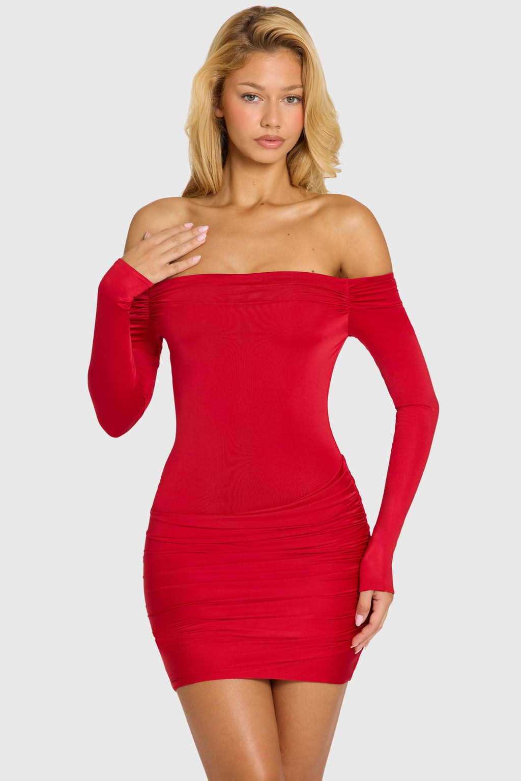 Ruched Off-Shoulder Mini Dress